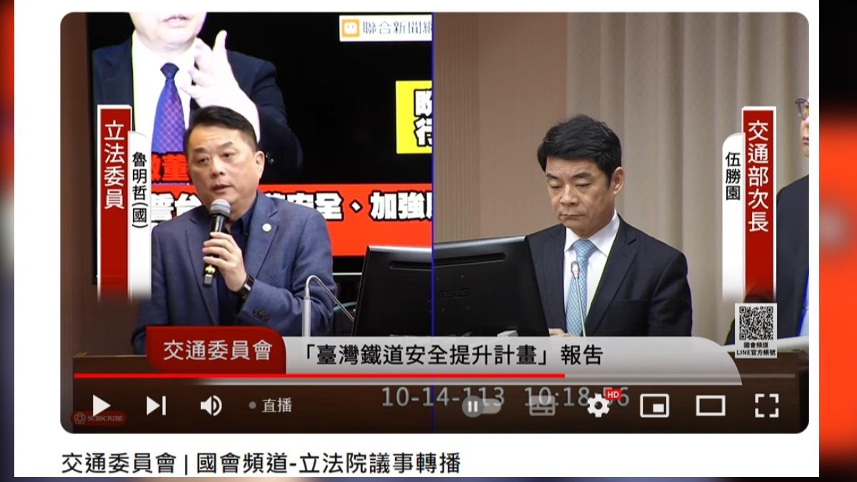 立法院交通委員會今日安排「台灣鐵道安全提升計畫」專題報告。(圖/翻攝自國會頻道 YouTube)