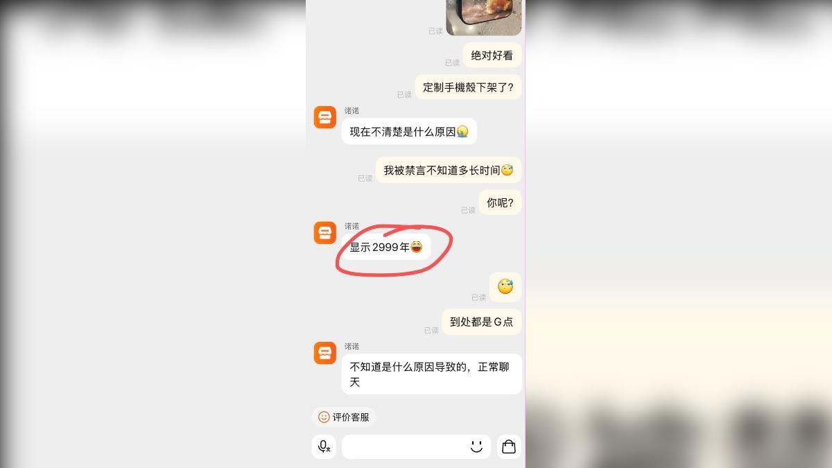 曝光的訊息截圖中,可以見到賣家和買家對商品被強制下架、禁言2999年都相當不解、略顯無奈。(圖/翻攝自X@whyyoutouzhele)