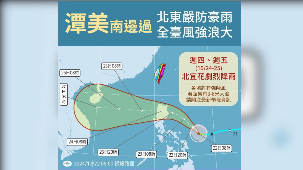 天氣／潭美颱風不直襲「3區防劇烈降雨」　氣象署：防強風大浪