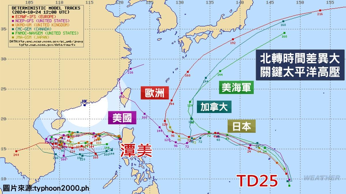 準颱風康芮各國預測路徑。(圖/TVBS)
