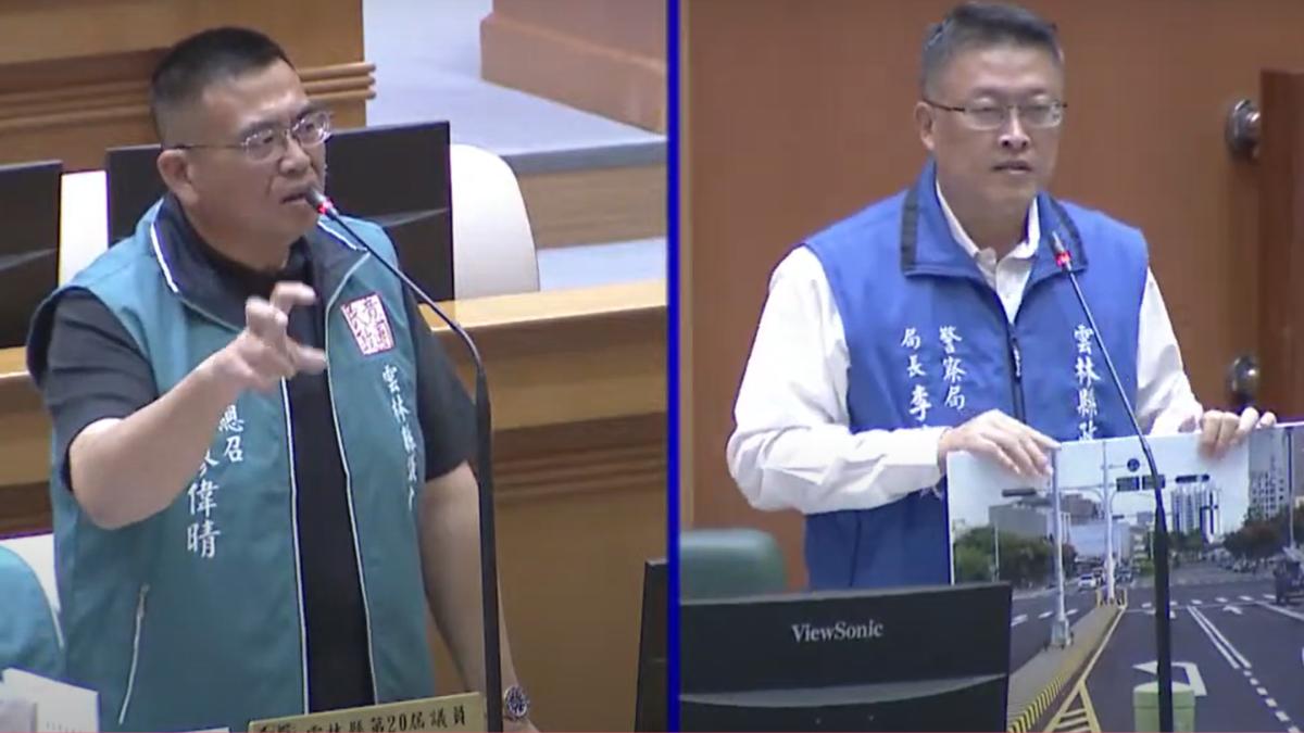 雲林縣議員廖偉晴質詢雲林縣警局長李建民。(圖/翻攝自雲林縣議會YOUTUBE)