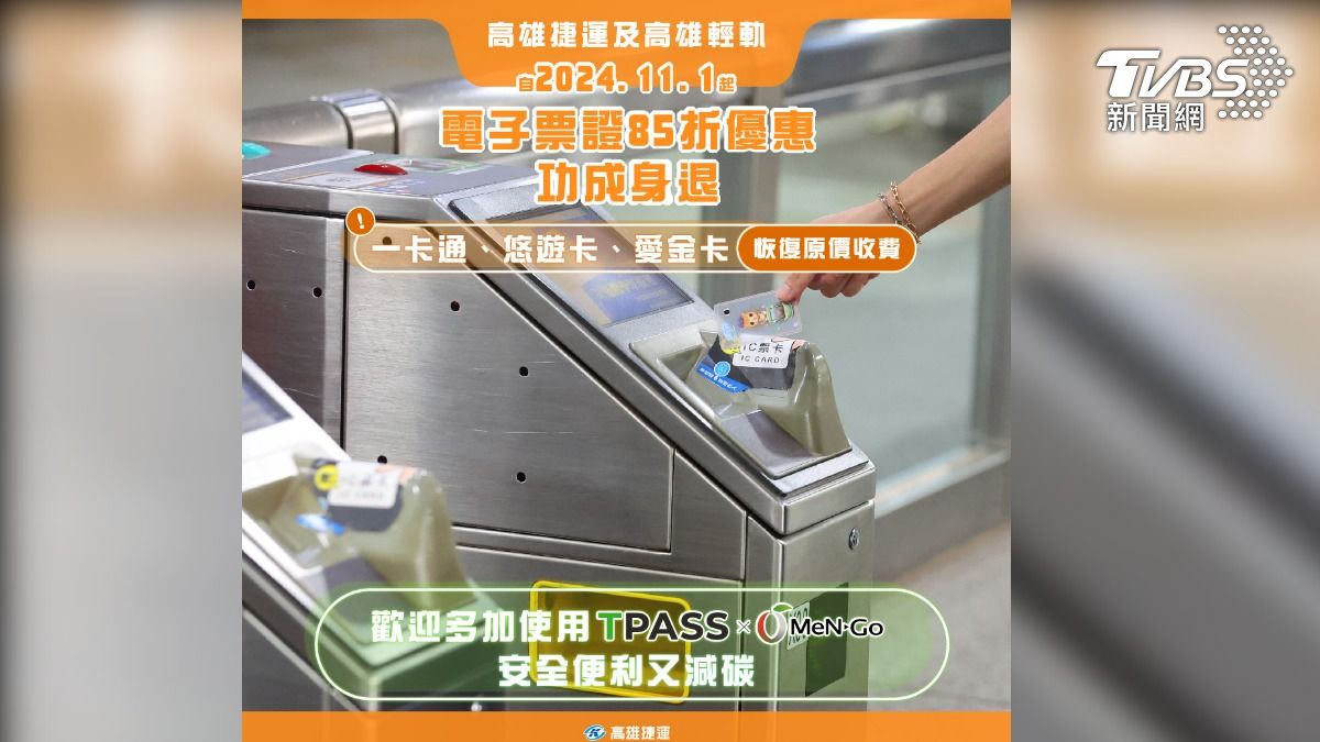 高雄捷運與高雄輕軌原電子票證85折行銷優惠恢復以原價收費。(圖/TVBS)