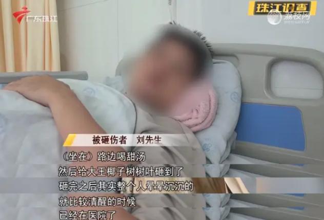 劉男被葉片砸到當場昏迷。(圖/翻攝自微博)