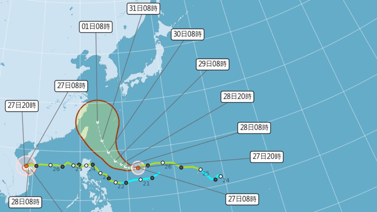 康瑞颱風最新潛勢路徑圖。（圖／中央氣象署）