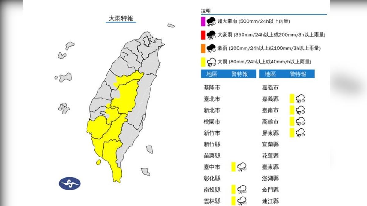 天氣/雨彈來了!7縣市豪大雨特報 一路下到晚上
