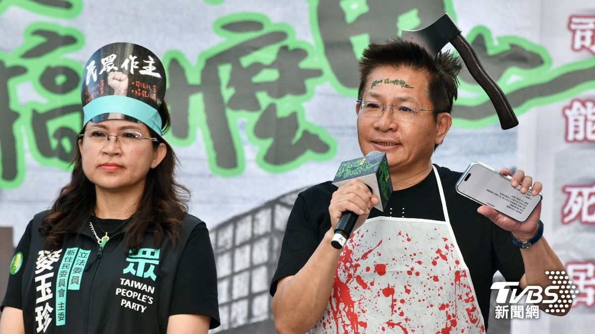 民眾黨立委用心裝扮出席集會。(圖/胡瑞麒攝)