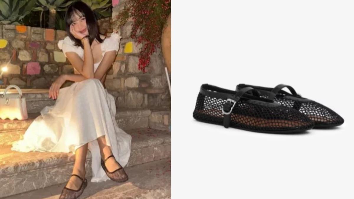 LYST Q3鞋類Top 1 :ALAÏA 漁網芭蕾舞平底鞋。(圖/翻攝自IG@lalalalisa_m 、ALAÏA官網)