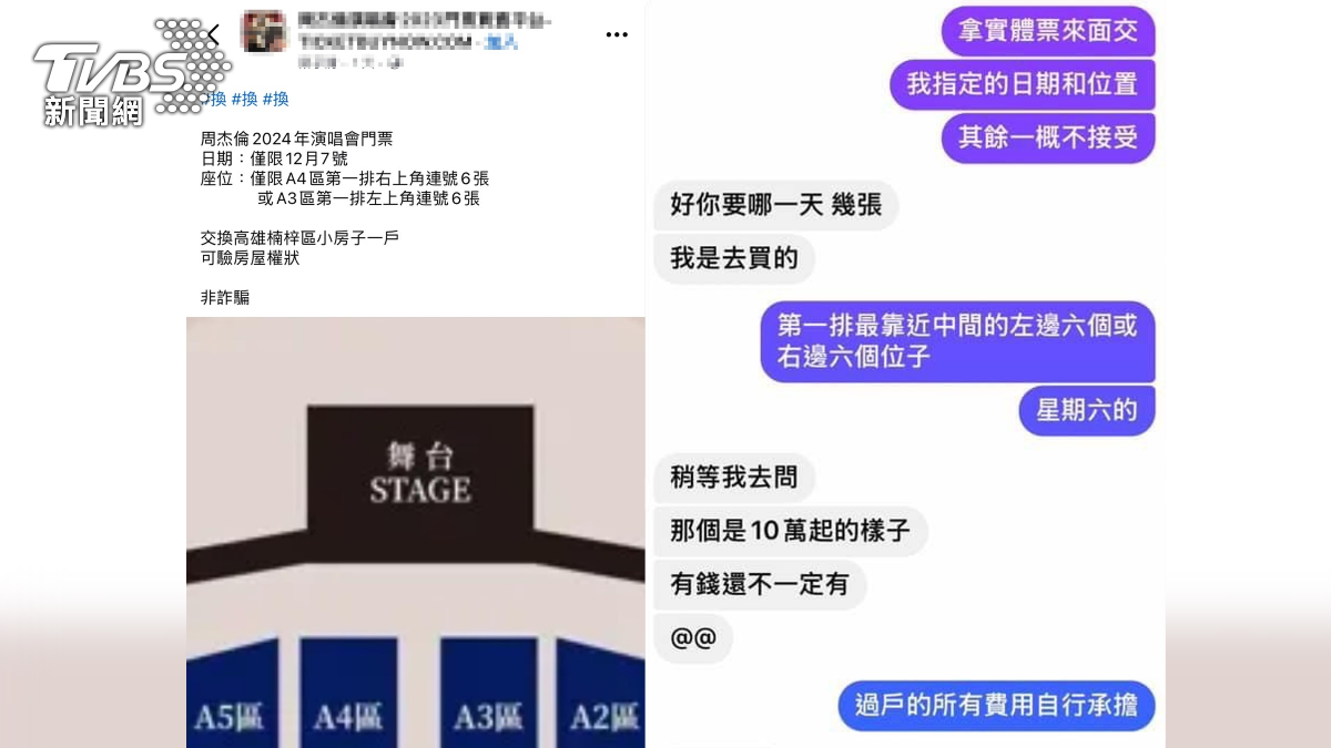 聲稱「可驗房屋權狀」 已有多人洽詢(畫面翻攝/周杰倫演唱會2023門票買賣平台-TICKETBUYNOW.COM 臉書社團)
