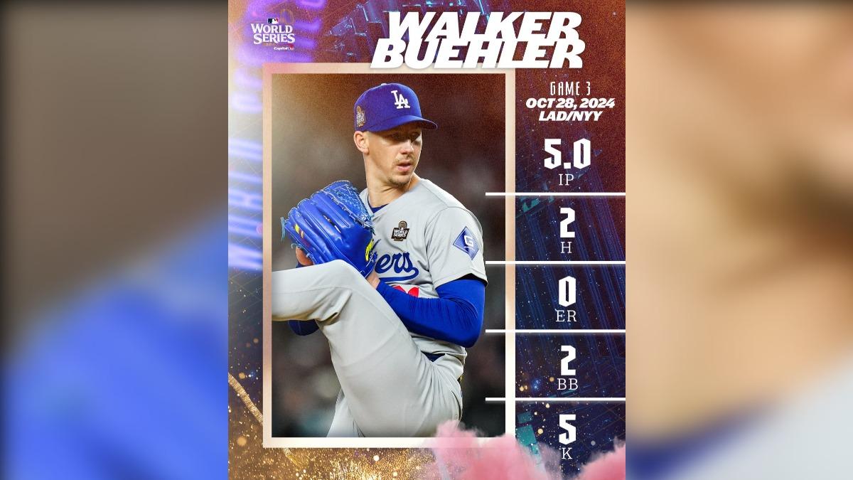 道奇先發投手布勒（Walker Buehler）投5局無失分。（圖／翻攝自 X@Dodgers）