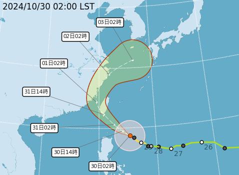 最新颱風路徑潛勢預報。(圖/中央氣象署)