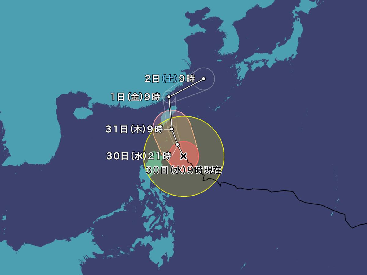 康芮颱風出海後,將持續北上,對日本西部、東部地區造成影響。(圖/翻攝自Weathernews)