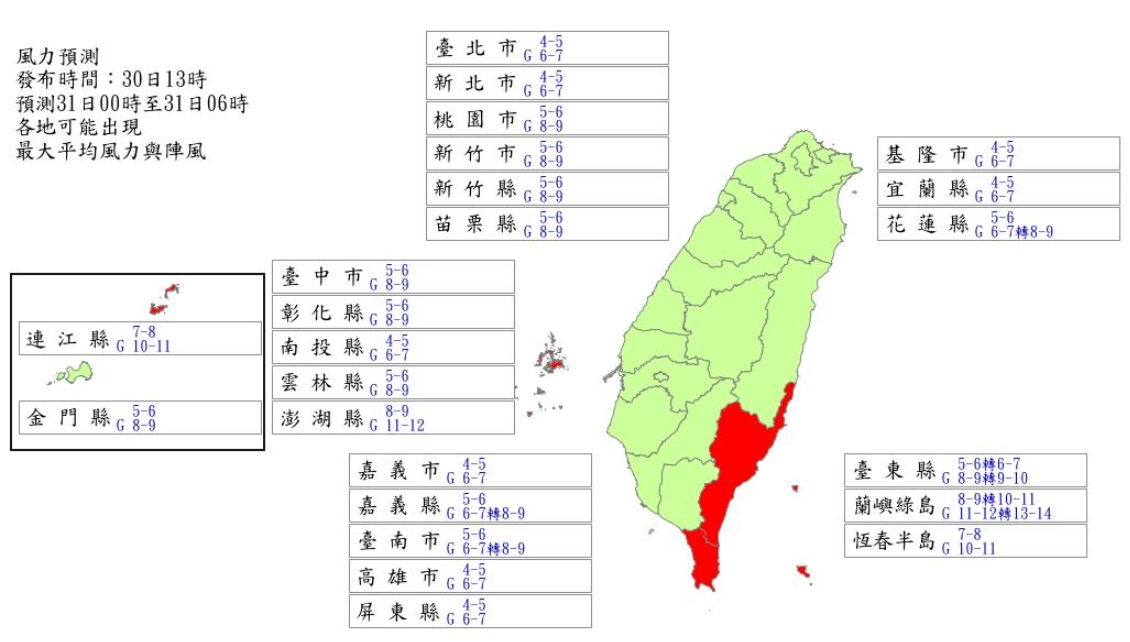 風力預測。(圖/中央氣象署)