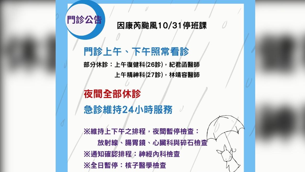 澄清醫院中港分院10月31日開診狀況。(圖/澄清醫院中港分院提供)