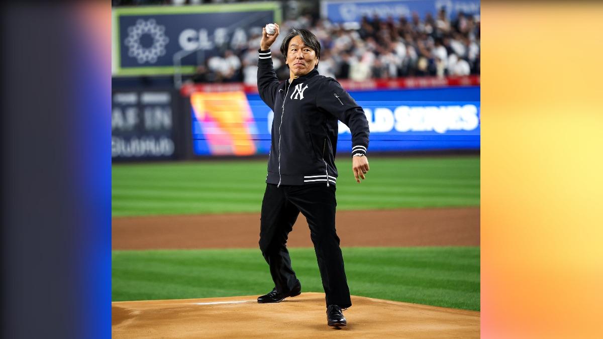 松井秀喜開球。(圖/翻攝自 X@Yankees)