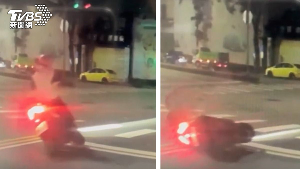 有片/台中市颳7級風!女騎士等紅燈「瞬間被吹倒」機車壓住腳