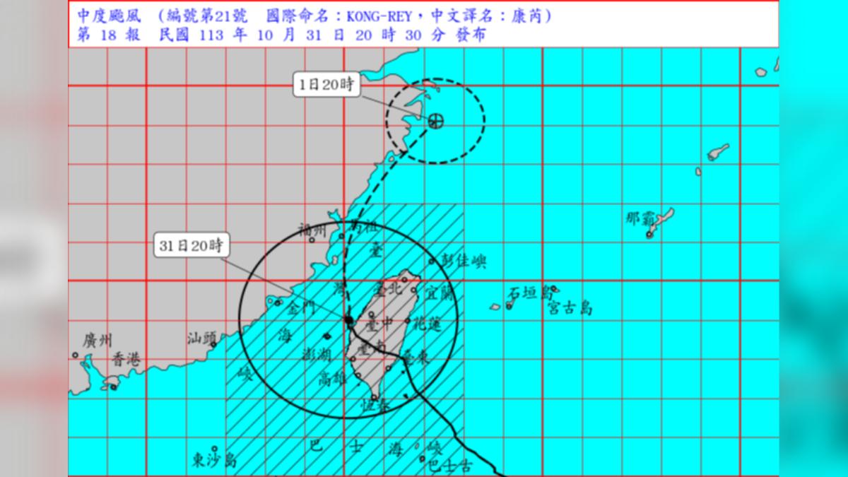 快訊／胖颱康芮風雨漸弱！　北北基桃11/1正常上班課