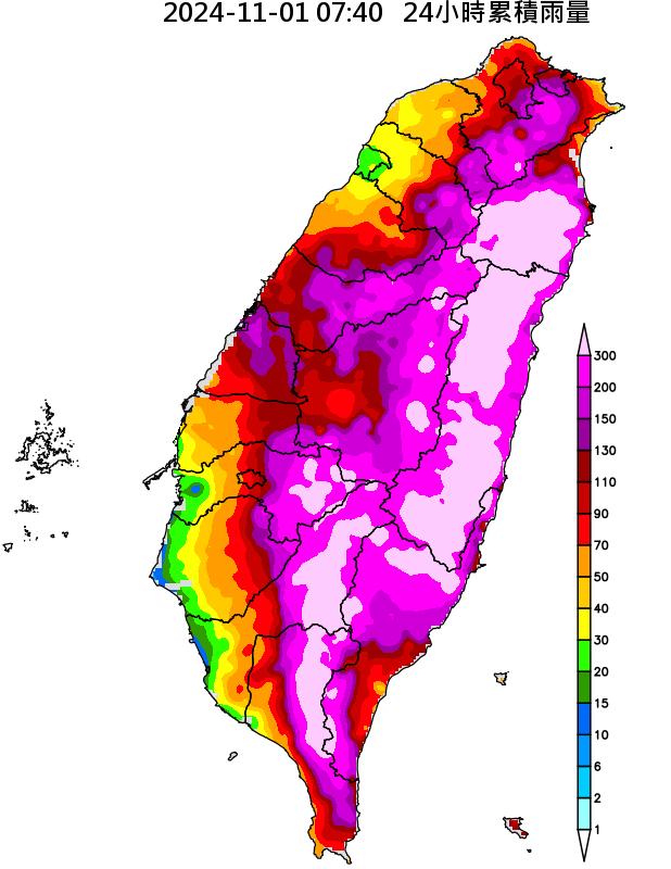 全台大雨「紫爆」。(圖/中央氣象署)