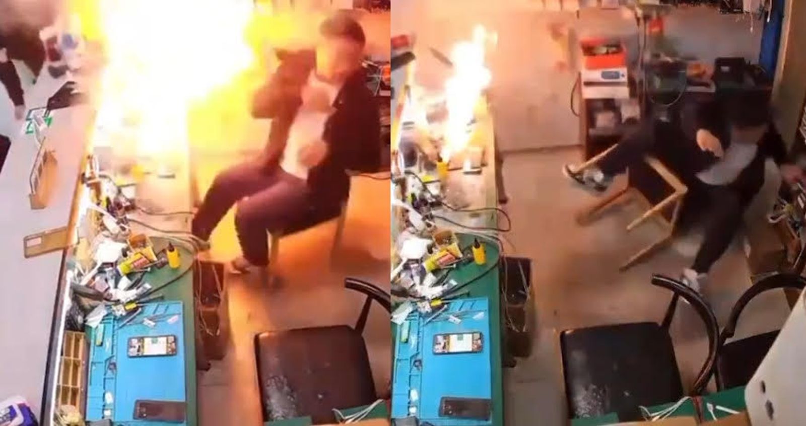 【有片】中國維修手機突爆炸!維修員遭火噴臉 驚險瞬間畫面駭人