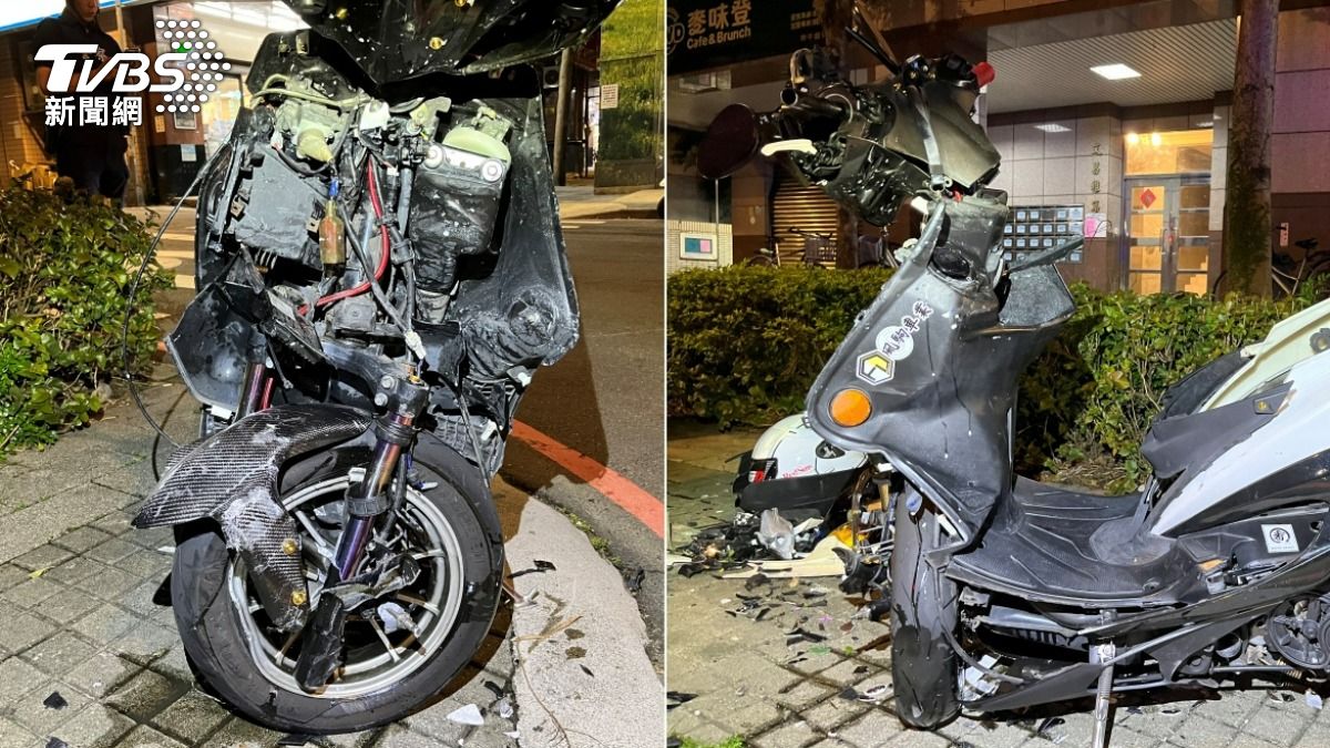 機車撞到殘破不堪。（圖／TVBS）