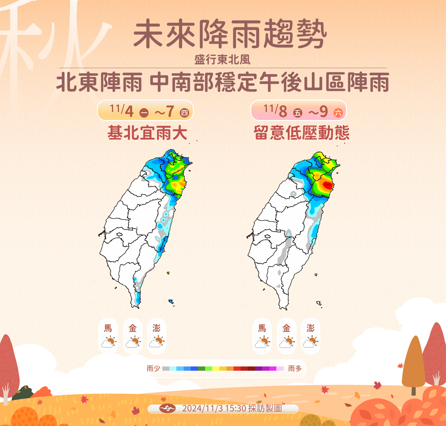 一週降雨趨勢。(圖/中央氣象署)