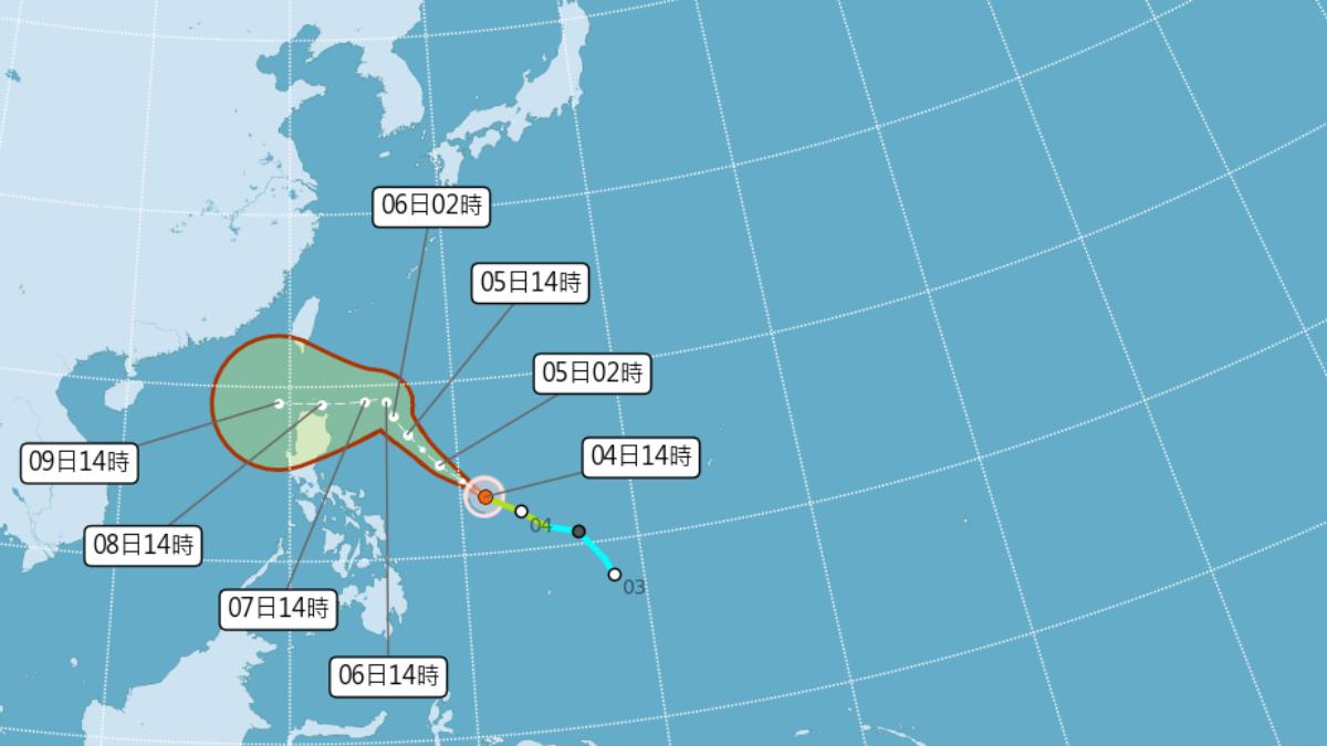 銀杏颱風預測路徑。(圖/中央氣象署)