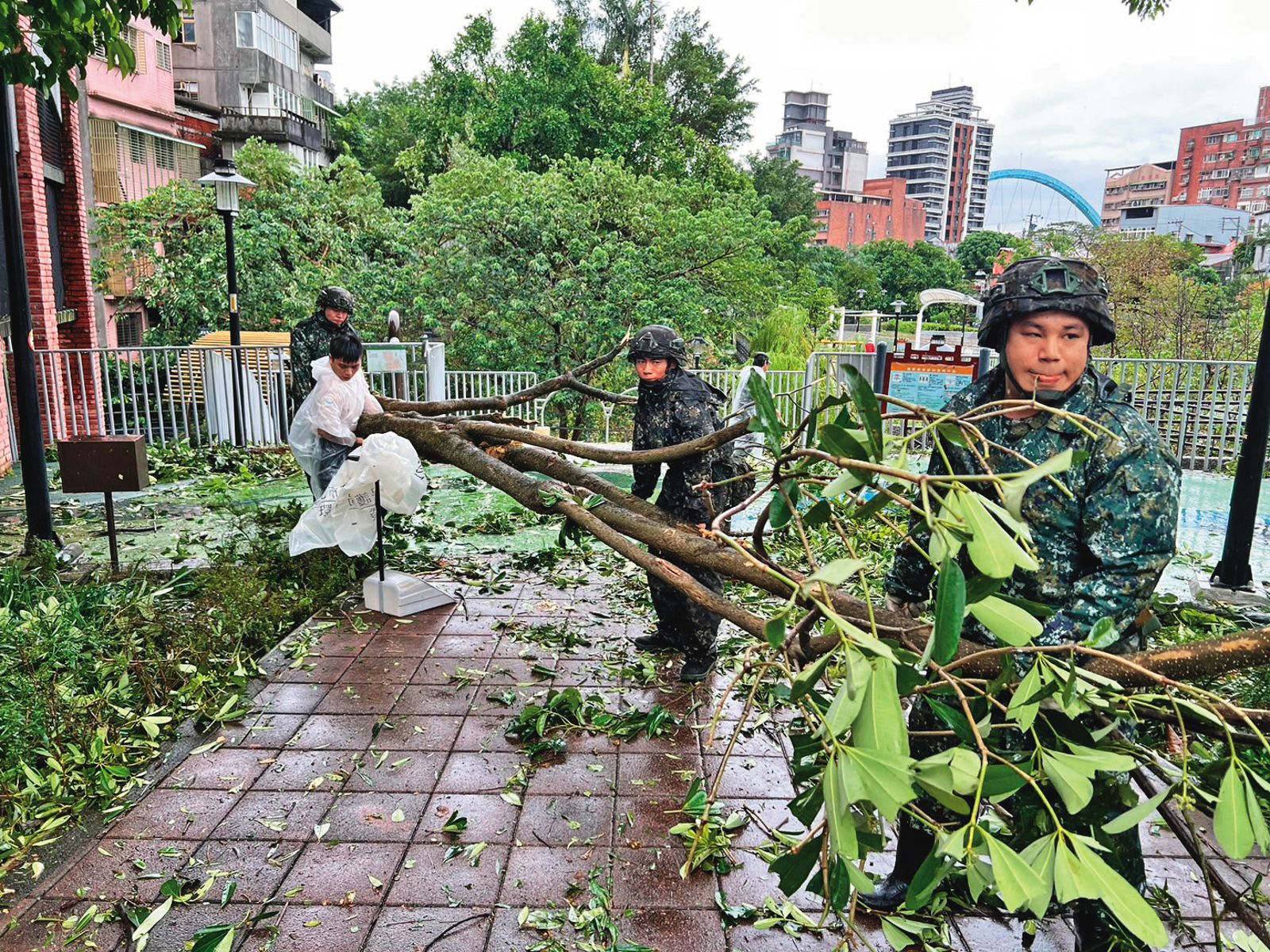 颱風過後路樹斷裂、傾倒，軍方動員協助清運。（圖／翻攝汐止區公所臉書）