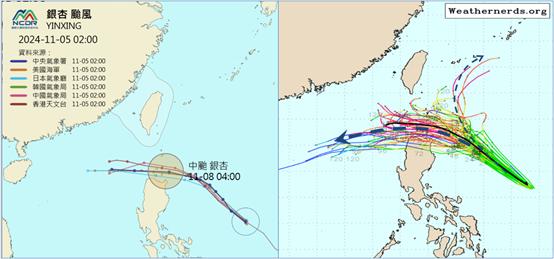 銀杏颱風各國路徑預測。(圖/翻攝氣象署、洩天機教室)