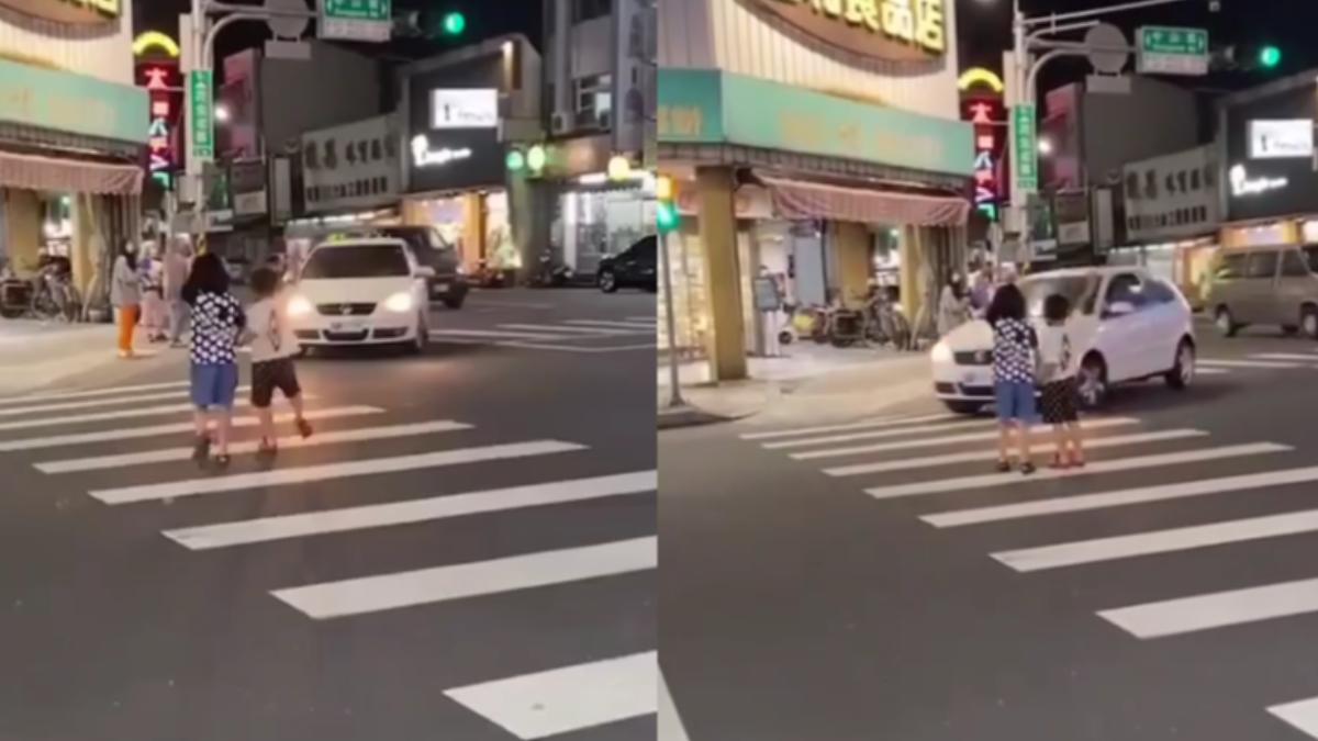 2小朋友舉手過馬路!白車不停讓「直接加速過彎」 驚險畫面曝