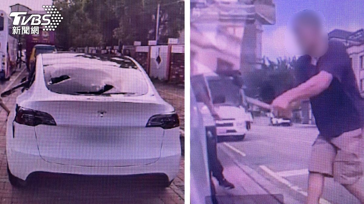 獨/尋仇找錯人?台中少婦開特斯拉接小孩放學 2莫名鐵鎚男爆打毀車