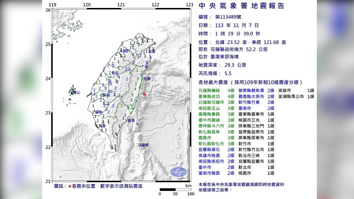 凌晨連3震!花蓮地震規模5.5 氣象署:皆0403餘震