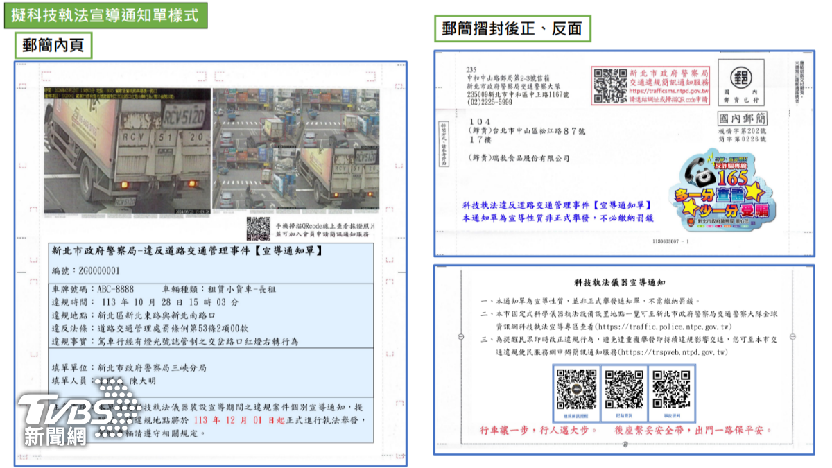 新北市警方首創對違規駕駛寄出「期前宣導通知單」。（圖／TVBS）