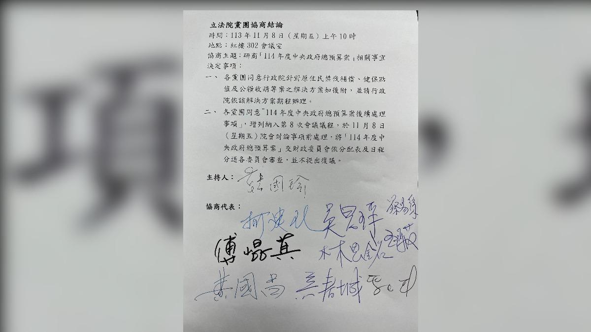 今在立法院研商「114年度中央政府總預算案」,三黨有結論。(圖/TVBS)