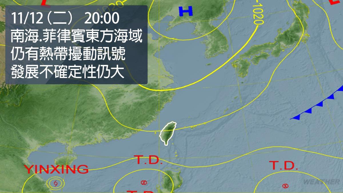 南海及菲律賓東方海域仍有熱帶擾動訊號。（圖／TVBS）