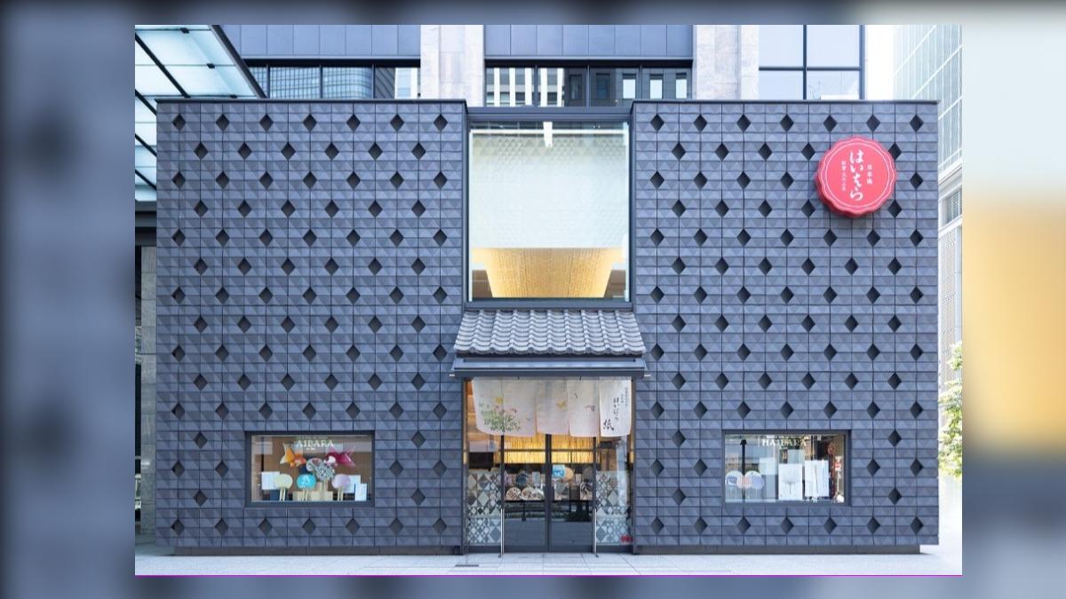 「色硝子」為主題,隨著光線照射狀態,店鋪外觀變化出多樣菱形圖案。(圖 / © HAIBARA)