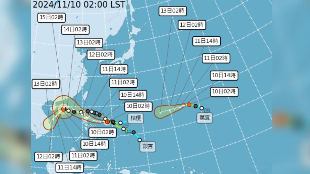 3颱目前預測路徑。(圖/中央氣象署)