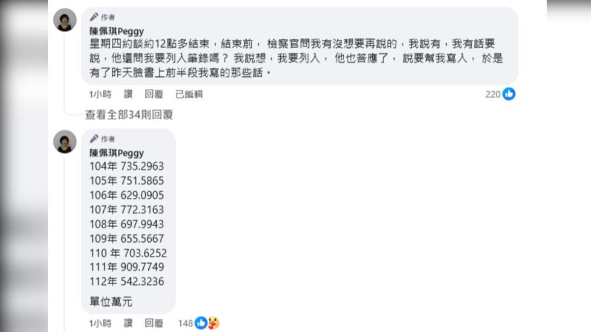 陳佩琪公開夫妻倆收入總額。(圖/翻攝自陳佩琪臉書)