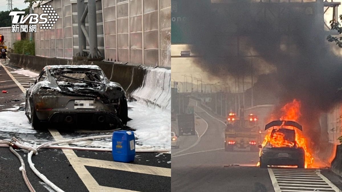 國1保時捷跑車成火球 「火舌狂竄43分鐘」心痛畫面曝