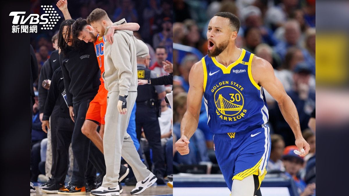 雷霆先發中鋒霍姆葛倫（Chet Holmgren）傷退，柯瑞（Stephen Curry）砍下賽季新高36分。（圖／達志影像美聯社）