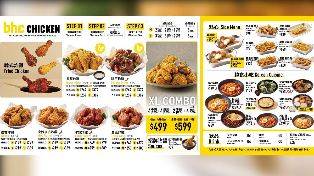 BHC炸雞菜單。（圖／業者提供）