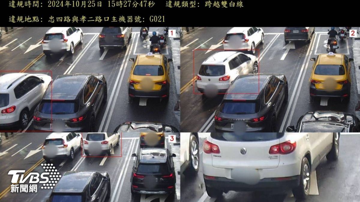 孝二路與忠四路口偵測跨越雙白線違規畫面。（圖／TVBS）