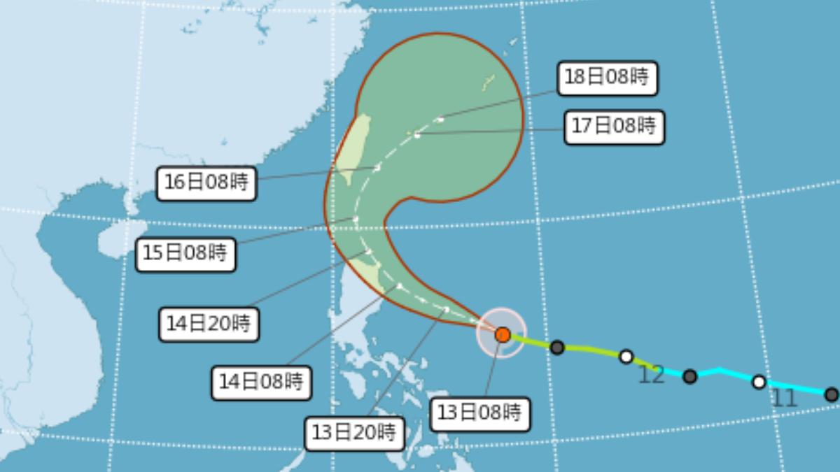 週五、週六將是天兔颱風距離台灣最接近的時刻。(圖/翻攝自中央氣象署)
