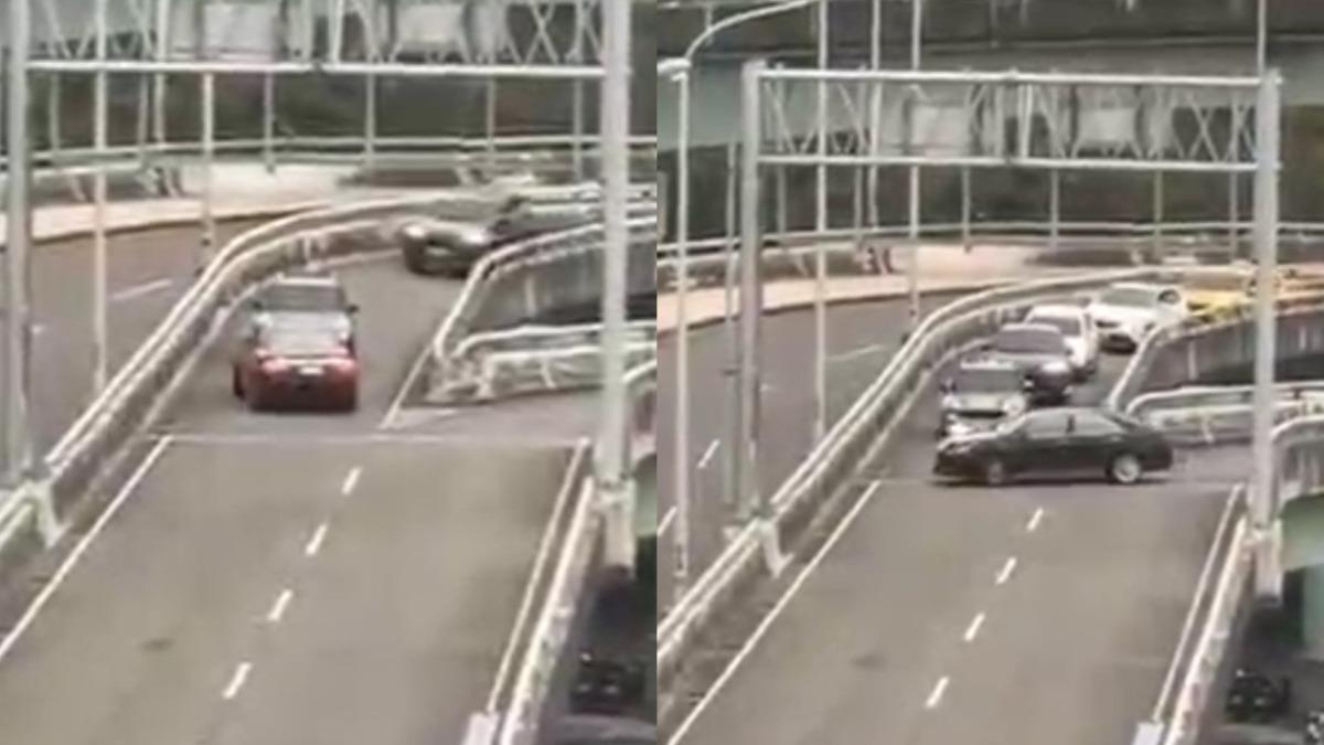有片/不熟路況?台中高鐵外「三寶高架橋逆行」 猛擋5車險對撞