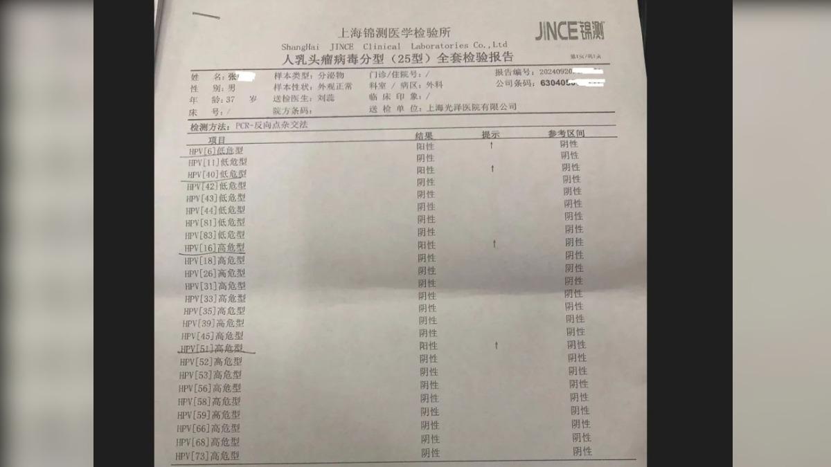 男子在上海光澤醫院的誤診報告。（圖／翻攝自新民晚報）