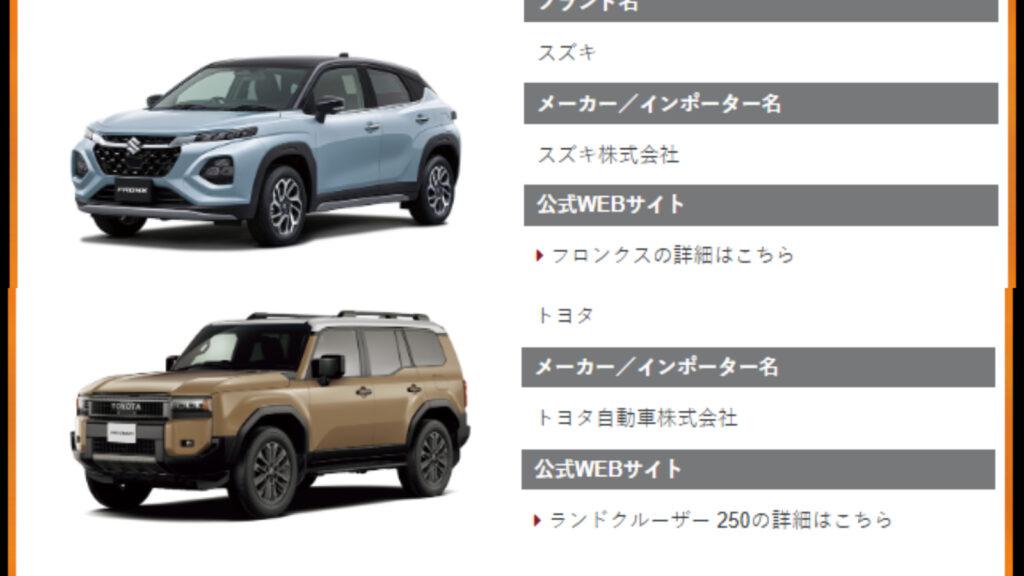前10名車款包含Suzuki Fronx、Toyota Land Cruiser 250。(圖/ JCOTY提供)