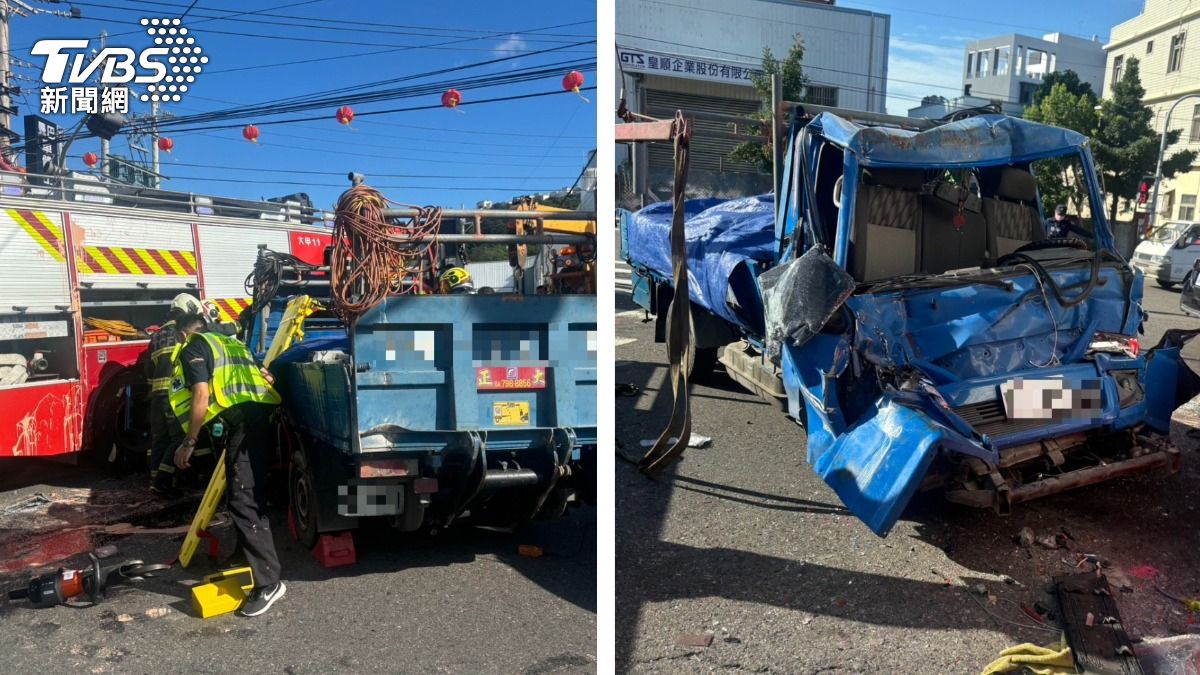 有片/台中小貨車攔腰撞消防車!車殼炸裂噴飛 駕駛撕裂傷