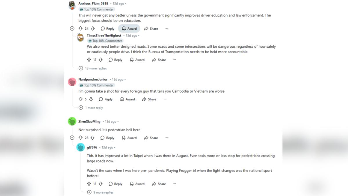 外國人直呼台灣是行人地獄。(圖/翻攝自 Reddit)