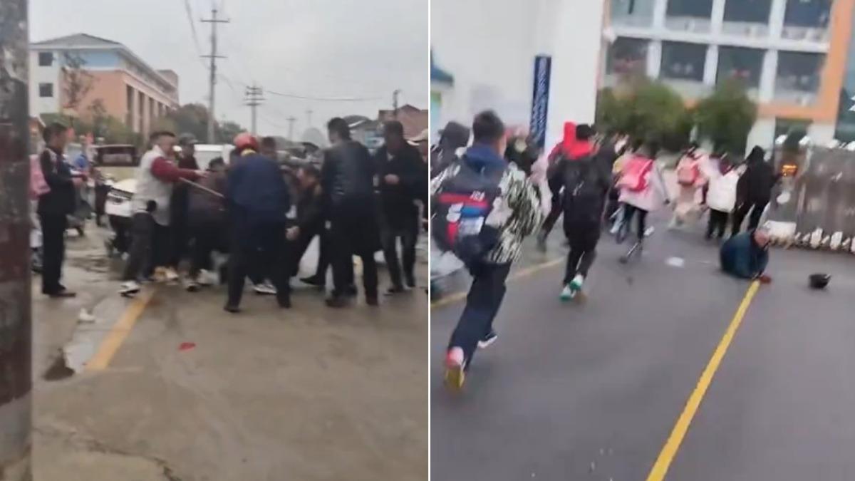 學生趁著民眾圍毆肇事司機之際，倉皇地逃進校園。（圖／翻攝自X@whyyoutouzhele）
