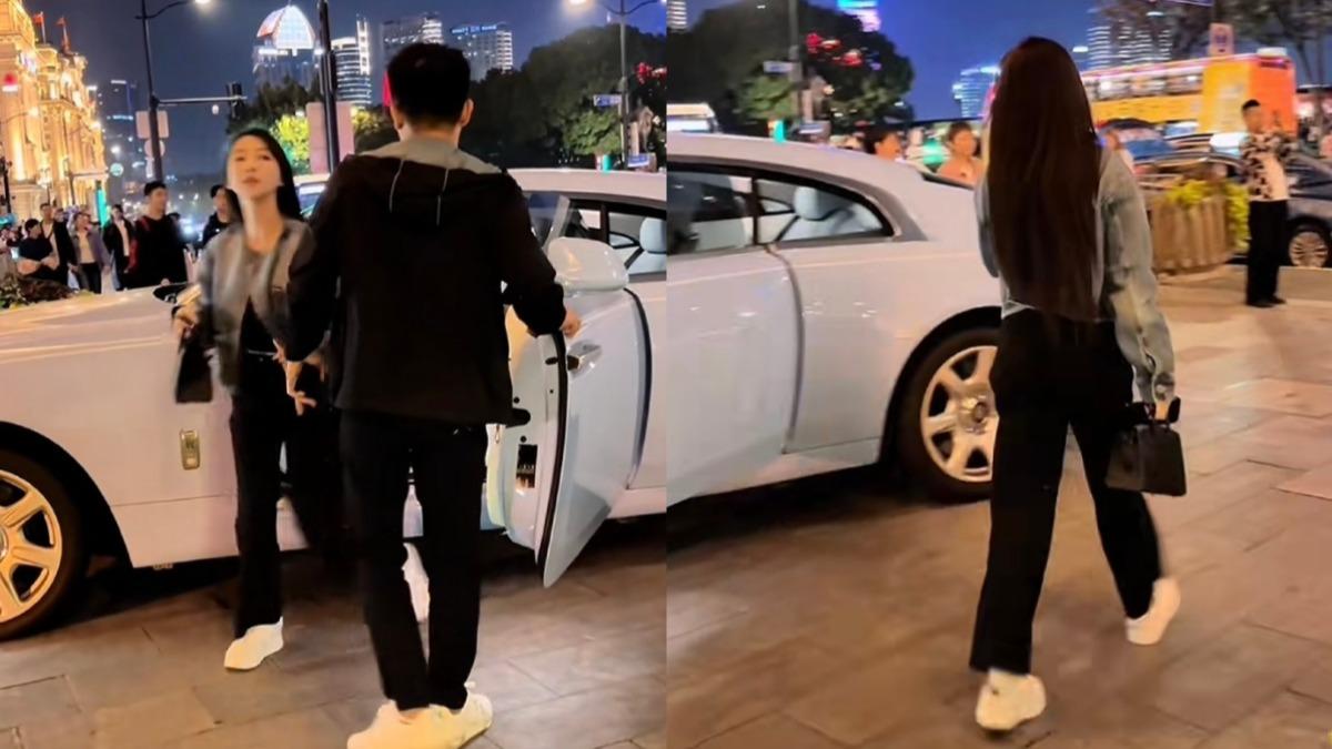 網友在上海拍到疑似葉珂的女子駕駛豪車勞斯萊斯。(圖/翻攝自微博)