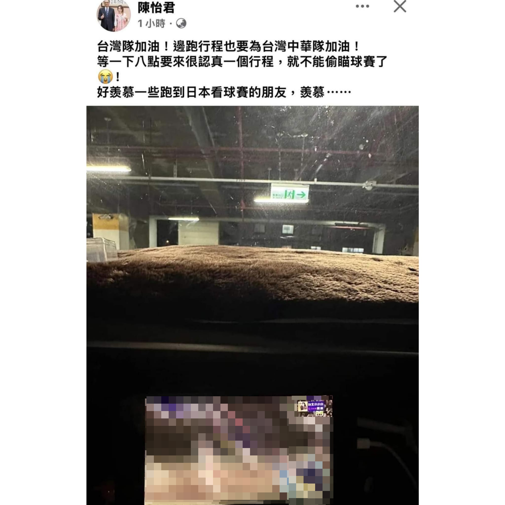 陳怡君觀看盜版賽事。(圖/翻攝自臉書)