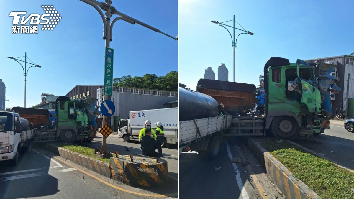 新北八里稍早傳出3車連環事故。（圖／TVBS）